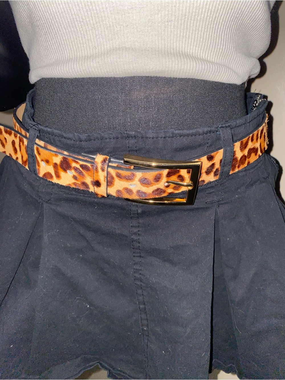 Express Leopard Print Faux Fur Belt with Gold-Tone Buckle